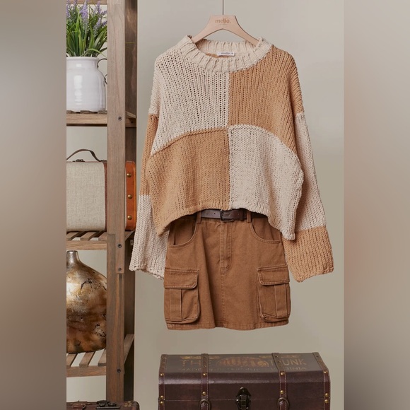 Mello NWOT Colorblock Beige Sweater - Picture 2 of 9